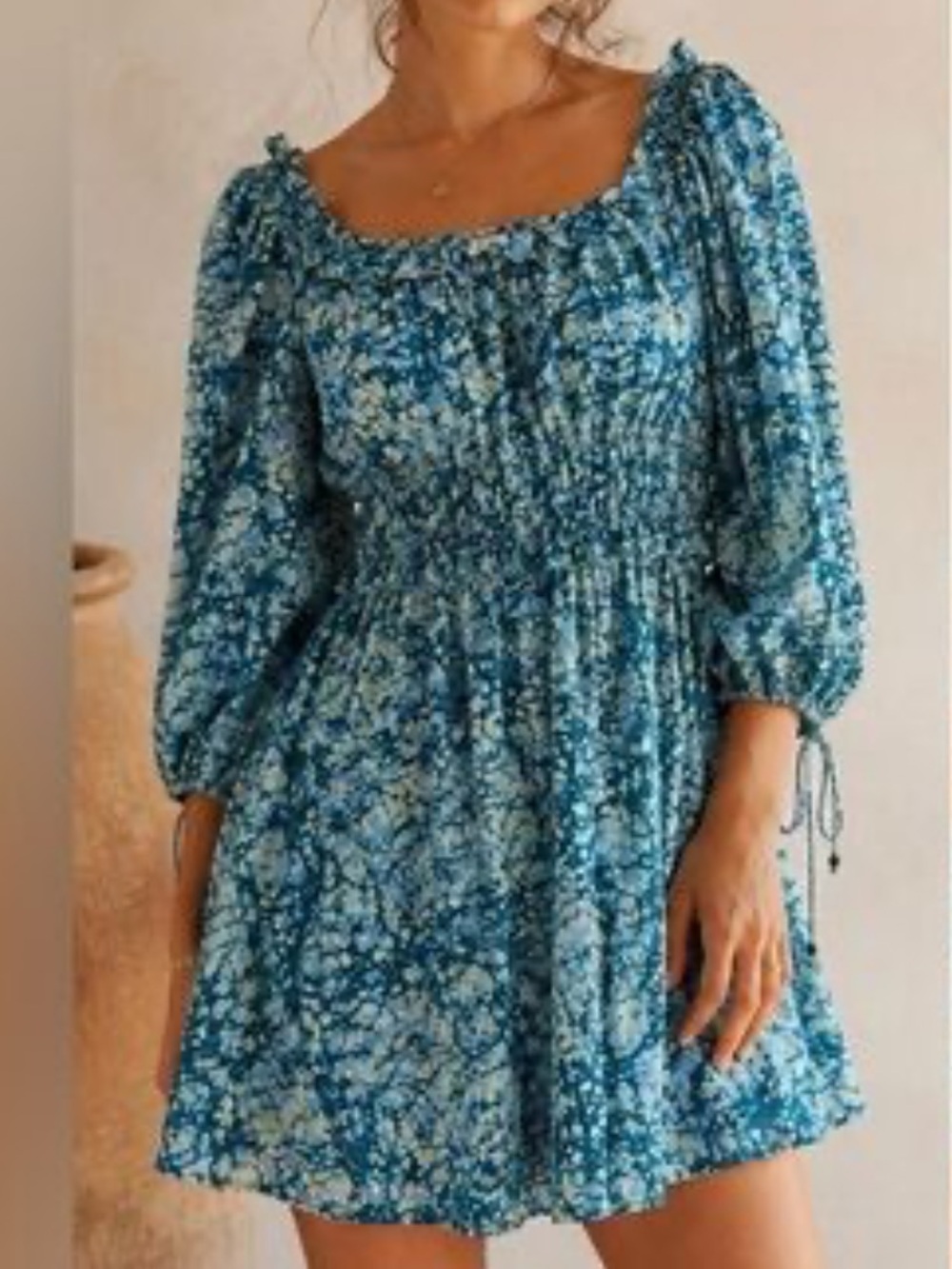House of Harlow Blue Floral Milkmaid Puff Sleeve Dress